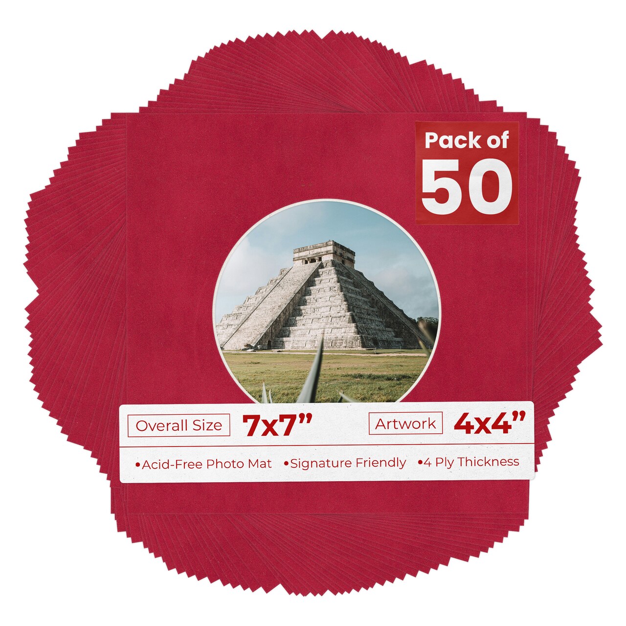 Red Suede Mat Board for 7x7 Frames - Circle Opening for 4x4 Photos